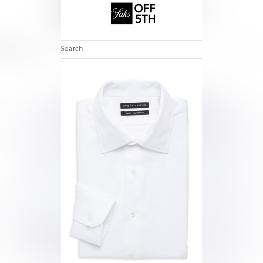 Saks Fifth Avenue, Slim Fit -Coupe Etroite, WHITE, New, never worn, not tags.